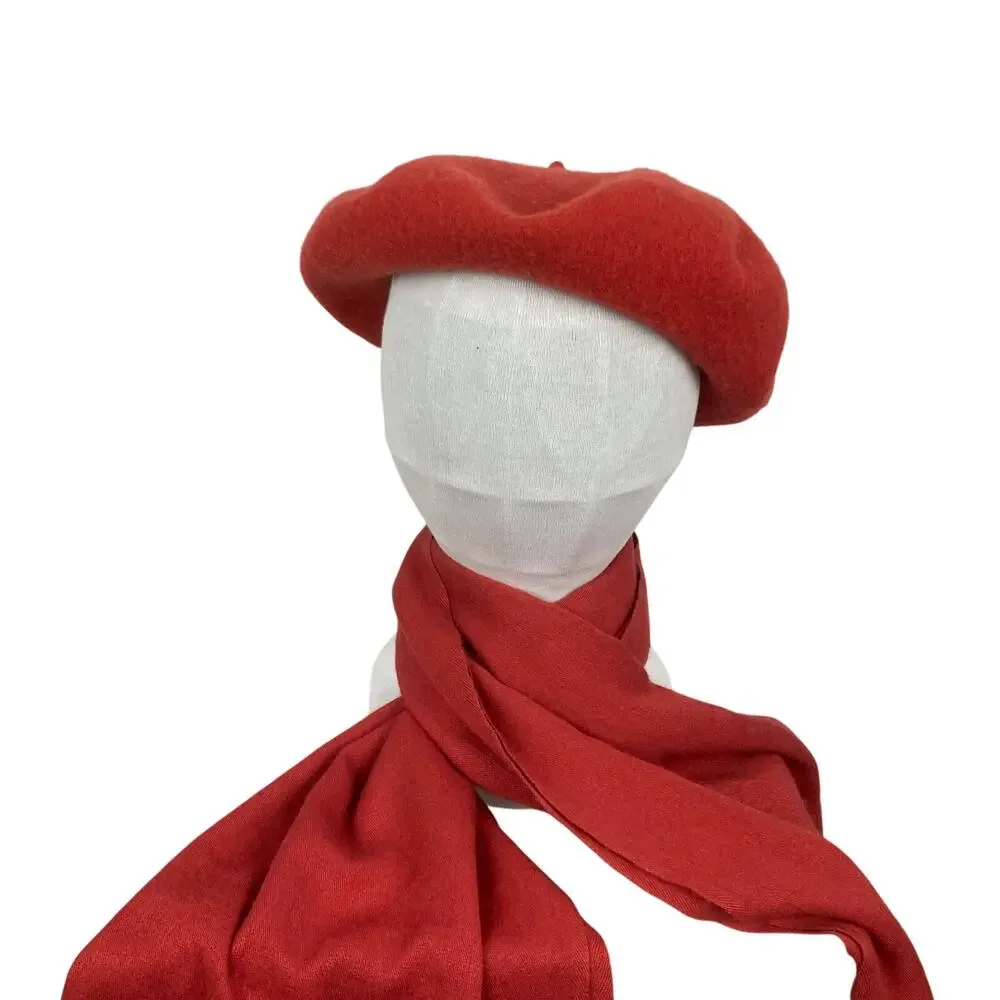 Lot Wool Beret Shawl Scarf Wrap Floral Embroider Orange-Red Pumpkin Fall Y'all